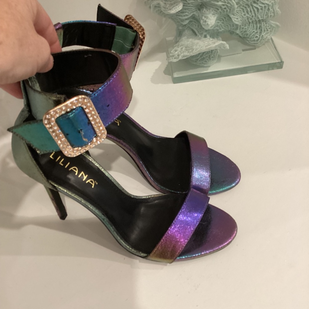 Liliana Heels Strappy Synth Leather Gorgeous Sandals Heels Crystal buckle 10 - Picture 8 of 13